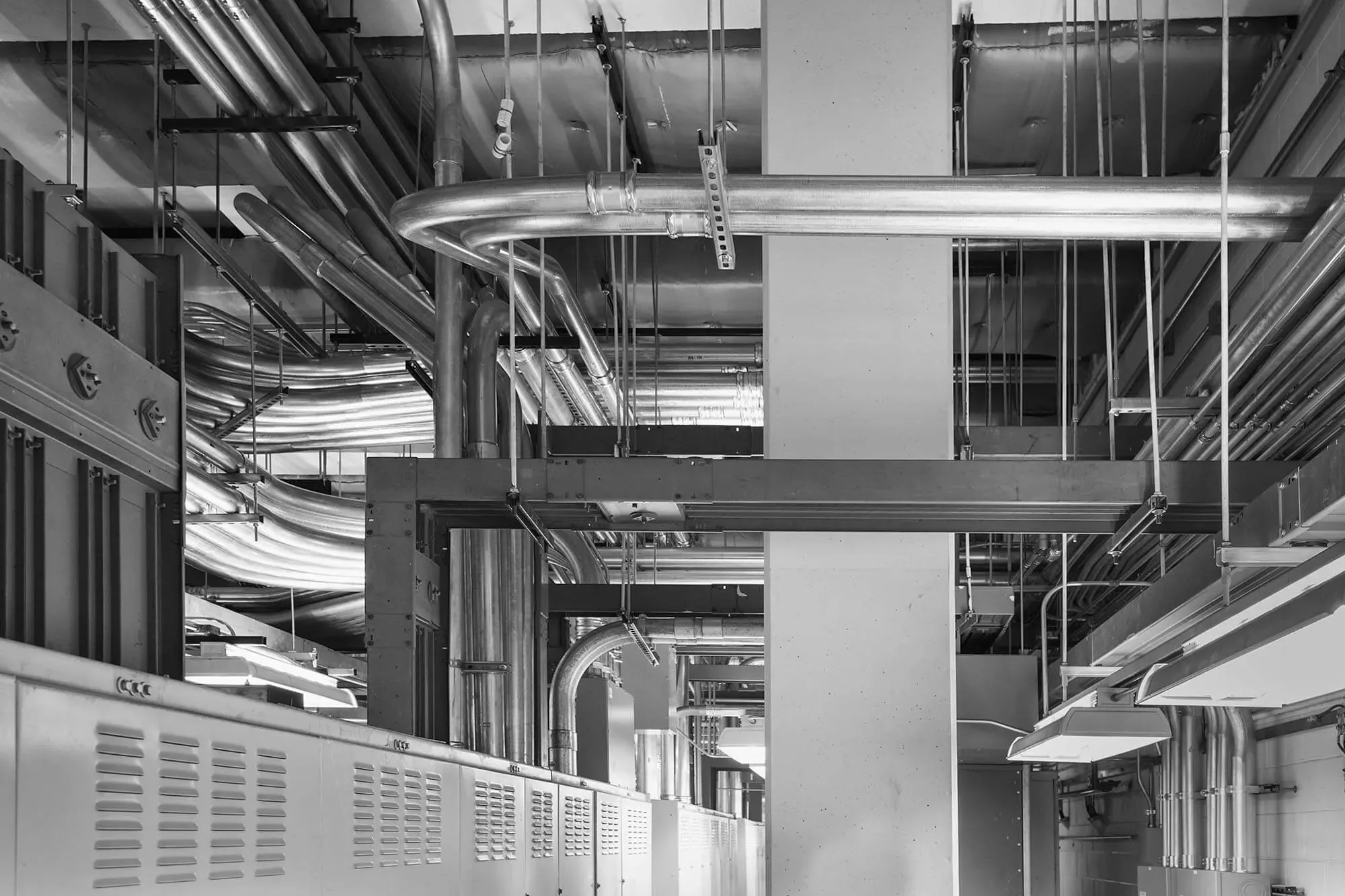 Conduit and ductwork in a building’s mechanical space